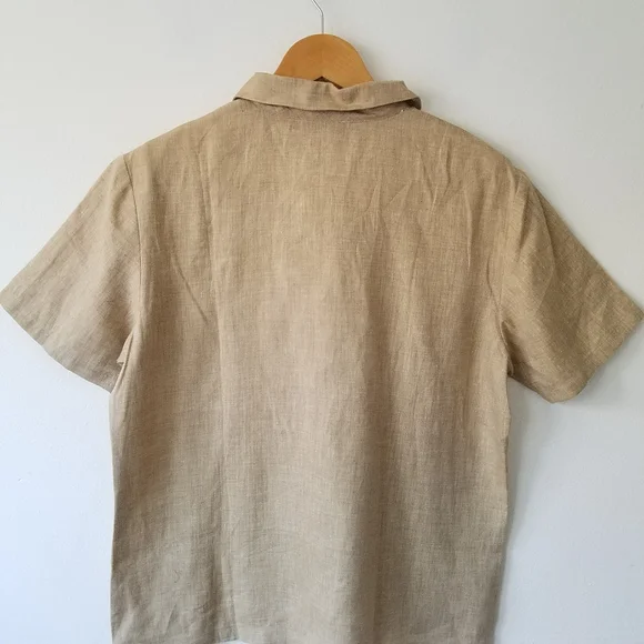 Vintage Real Clothes Saks Fith Avenue  100% Linen Beige Button Front Shirt  M - Picture 6 of 11